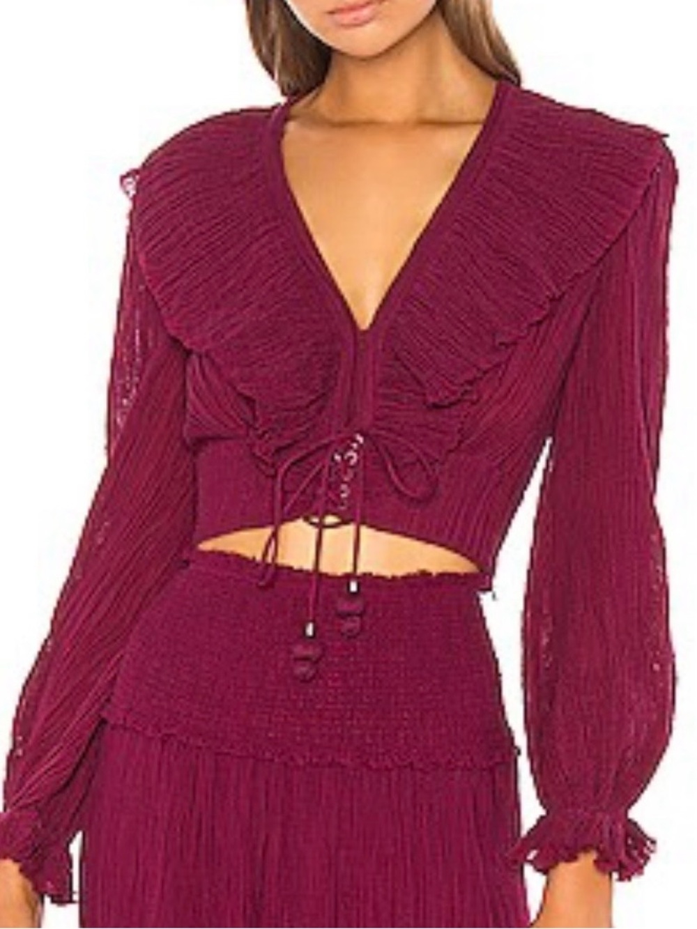 Zimmermann Birgundy Suraya Frill Neck Crop Top